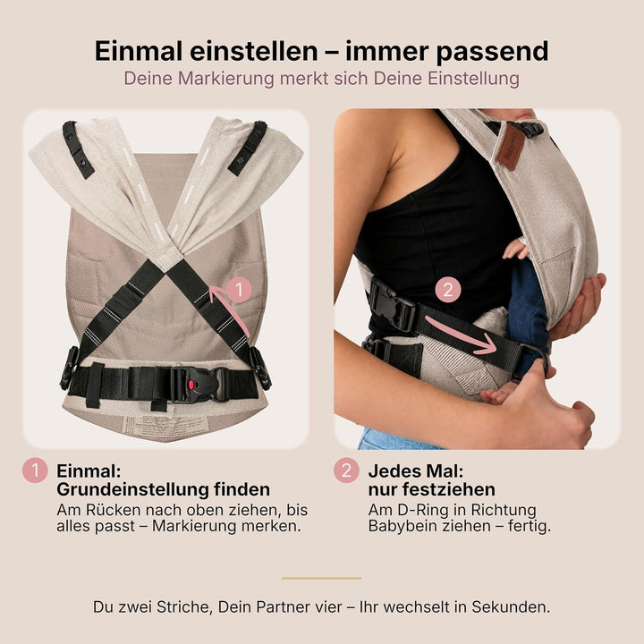 Hoppediz Primeo Babytrage für Neugeborene – Ergonomische Babytrage aus 100% kbA Baumwolle – Bauchtra