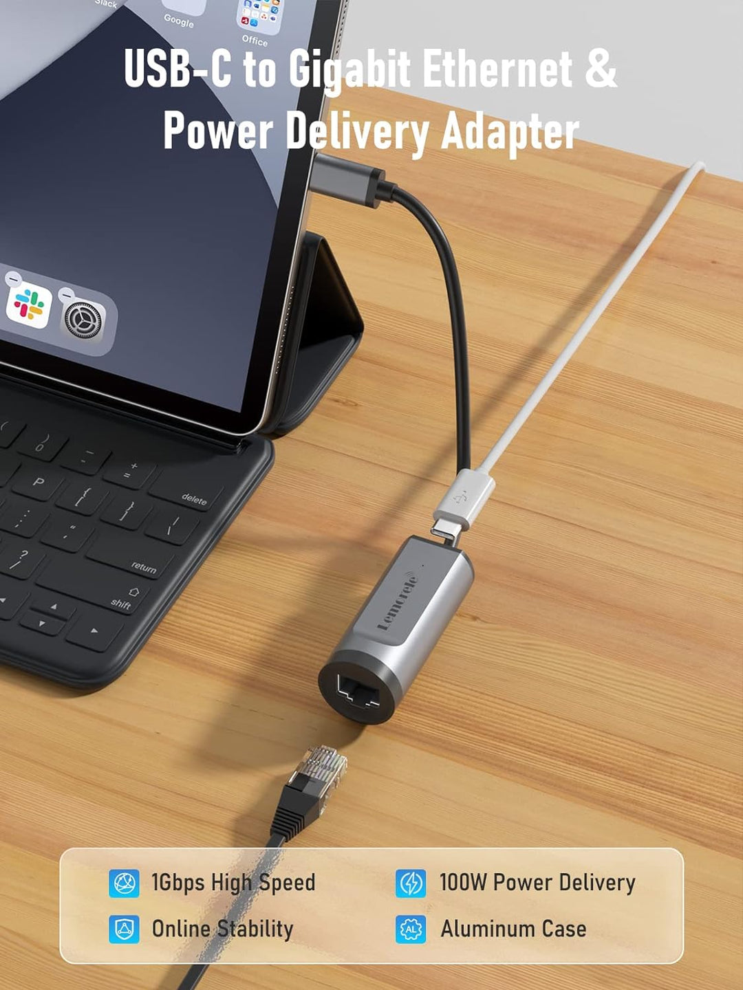 USB C auf Ethernet Adapter, Lemorele Thunderbolt 3/Typ C auf RJ45 Gigabit Ethernet LAN Netzwerk Adap