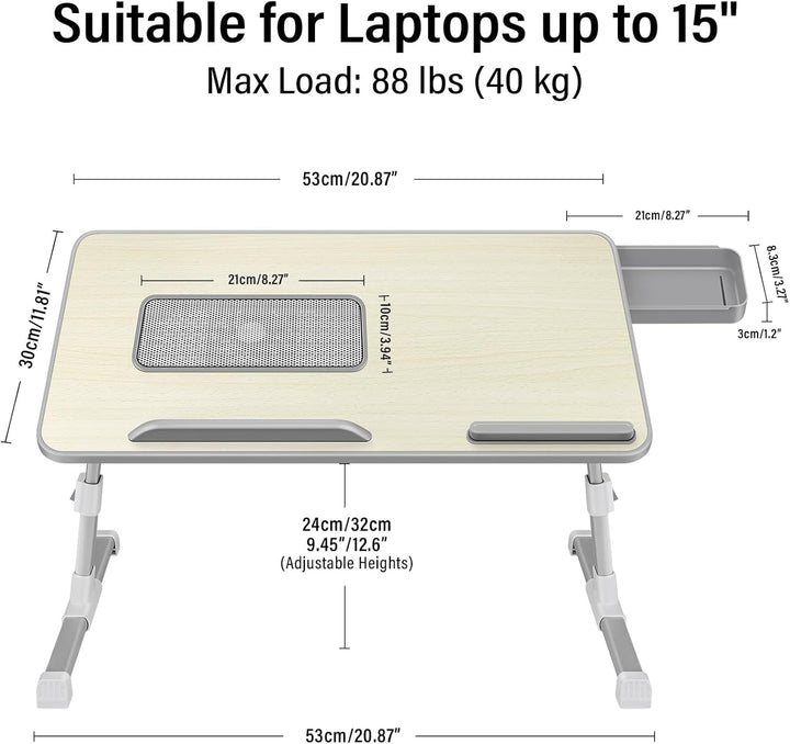 Laptoptisch fürs Bett, Höhenverstellbar, Winkelverstellbar, Betttisch Klappbar mit Laptop Kühler, Sc