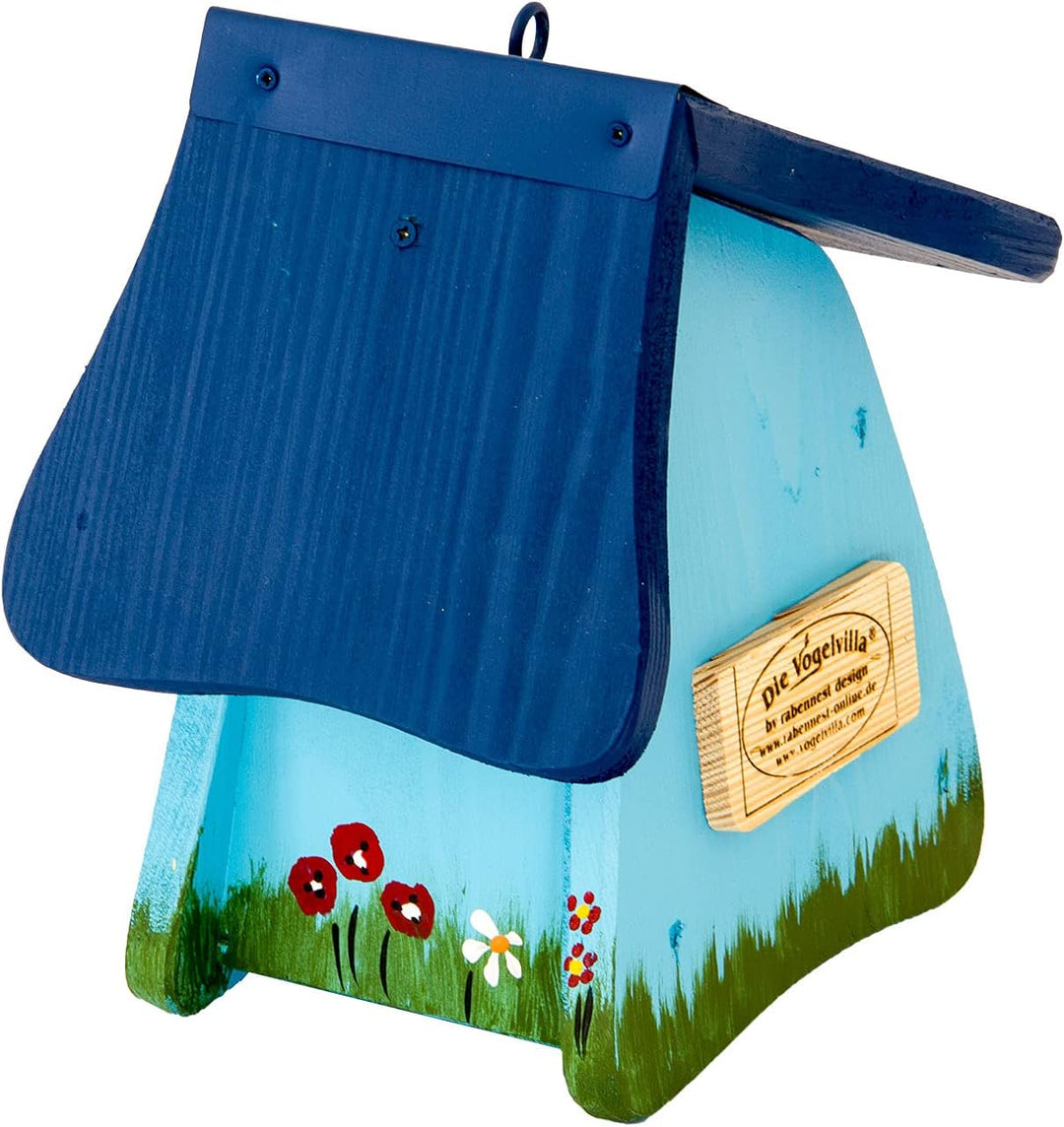 bunt handbemalt Nistkasten Gartendekoration mit Dachblech wetterfest UV-beständig (blau), blau