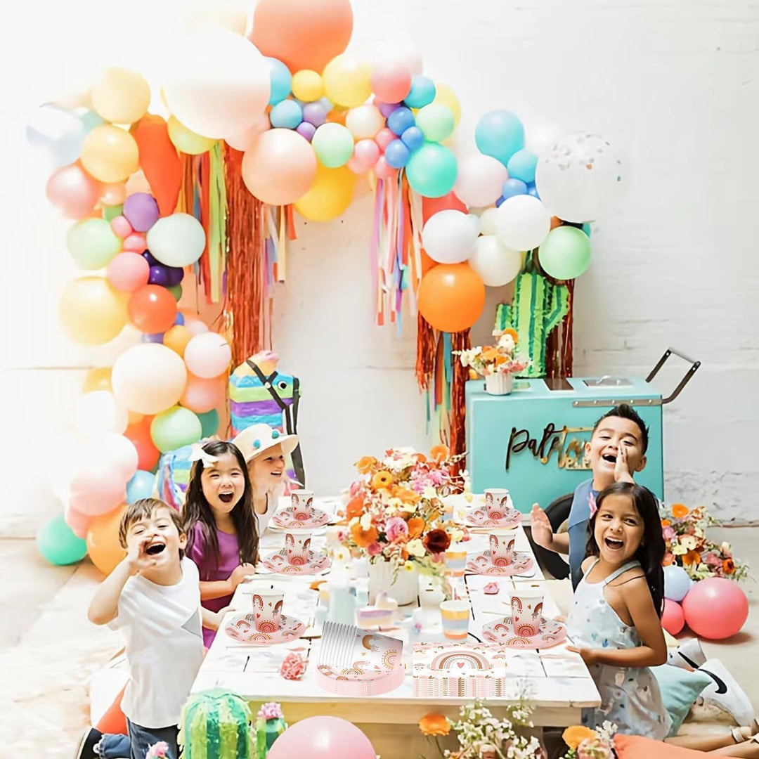 Bohemian Rainbow Partygeschirr Set,Doyomtoy Serve 20 Gäste Geburtstag Partygeschirr,Tischdecken,Tell