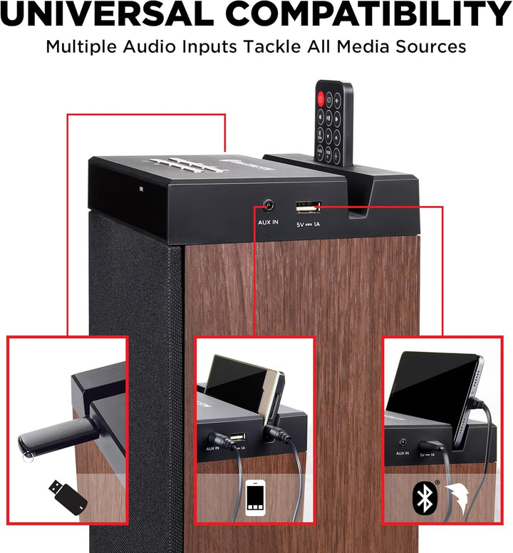 GOgroove Bluetooth Turm Lautsprecher mit integriertem Subwoofer - Standlautsprecher mit Bass und Dua