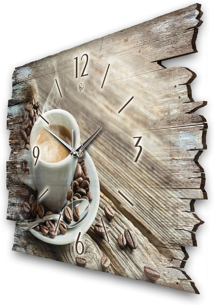 Kreative Feder Designer Wanduhr „Kaffee“ aus Holz 40x27cm im Shabby Style Design - Designeruhr mit f