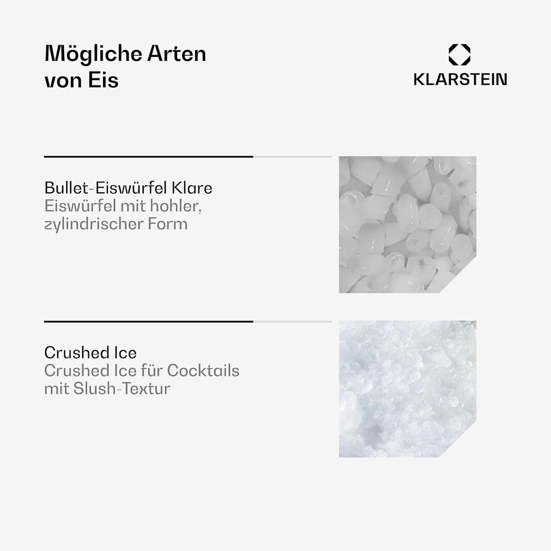 Klarstein Icefestival Bullet Eiswürfelmaschine – 20 kg/24 h, 400 W, 3-Liter-Tank, Eiswürfel & Gerieb