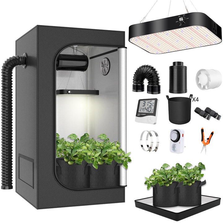 Growzelt Komplettset 120x120x200cm Grow Tent Kit mit 200W LED Vollspektrum Grow Lampe Dimmbar, GrowZ