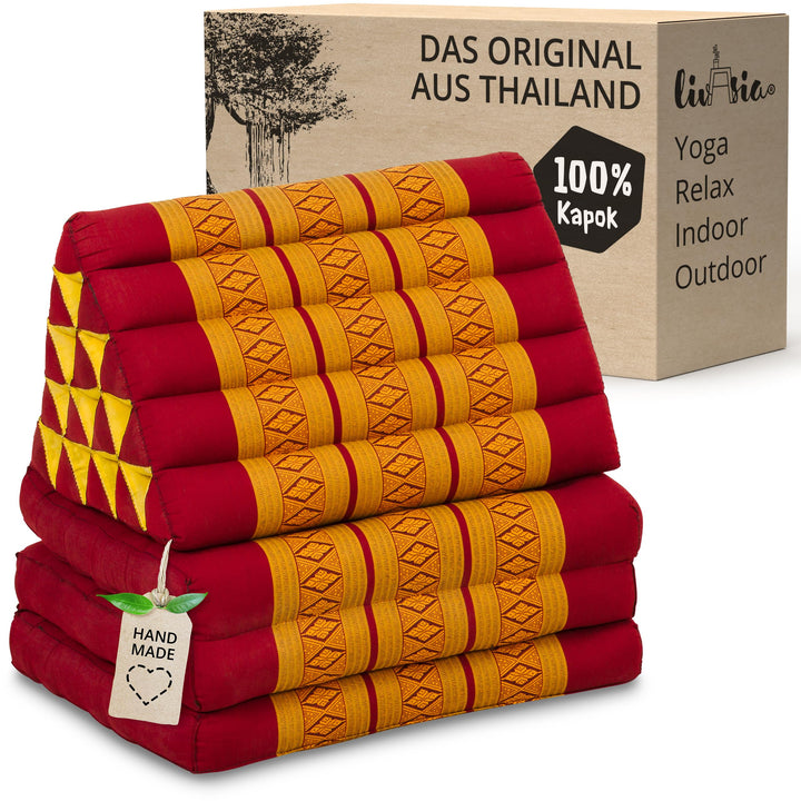 livasia Thaikissen 3 Auflagen extrahoch - 185x55x8cm - Dreieckskissen mit Klappmatratze, Kapok, Jumb