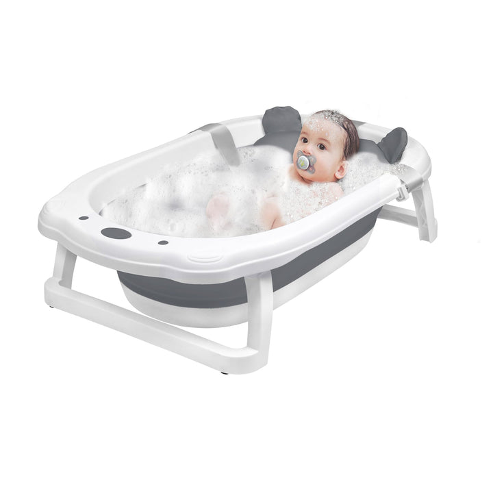 Froadp Faltbare Baby Badewanne Klappbare Babywanne mit Abflusslöchern &amp; Rutschfestem Fusspolster Tra