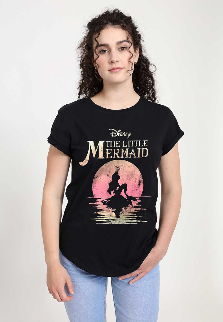 Disney Damen The Little Mermaid Mermaid Moon Women's Organic Rolled Sleeve T-shirt