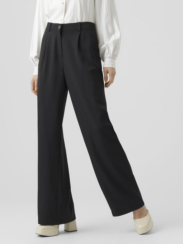 Vero Moda Women's VMLUNADESI MR Wide SOLID Pant Hose, Black, XSW / 30L