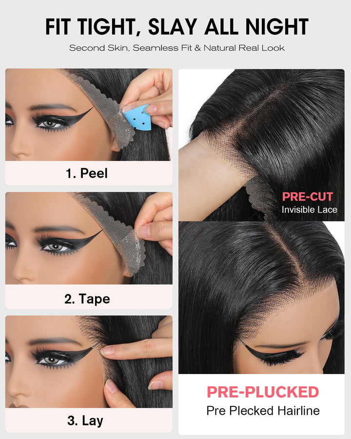Tunfine 13x6 Full Lace Front Drawstring Wig Human Hair for Women 200 Density Glueless Straight Perüc