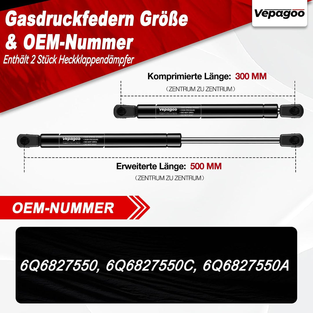 Vepagoo Heckklappendämpfer Gasdruckfedern für Polo 9N 2001-2009 kofferraum dämpfer OEM-Teilenummer: