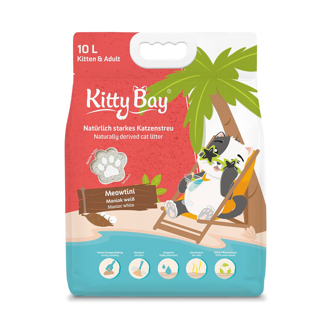 Kitty Bay – Meowtini – ÖKO Katzenstreu klumpend und staubfrei, Maniok weiss, 10 Liter Meowtini/Manio