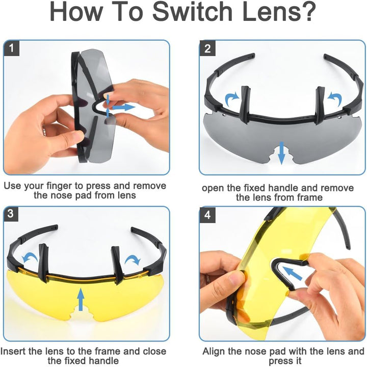 Feyachi Schutzbrille mit 3 Austauschbaren Beschlagfrei & Kratzfest Gläsern, Schiessbrille für Sports