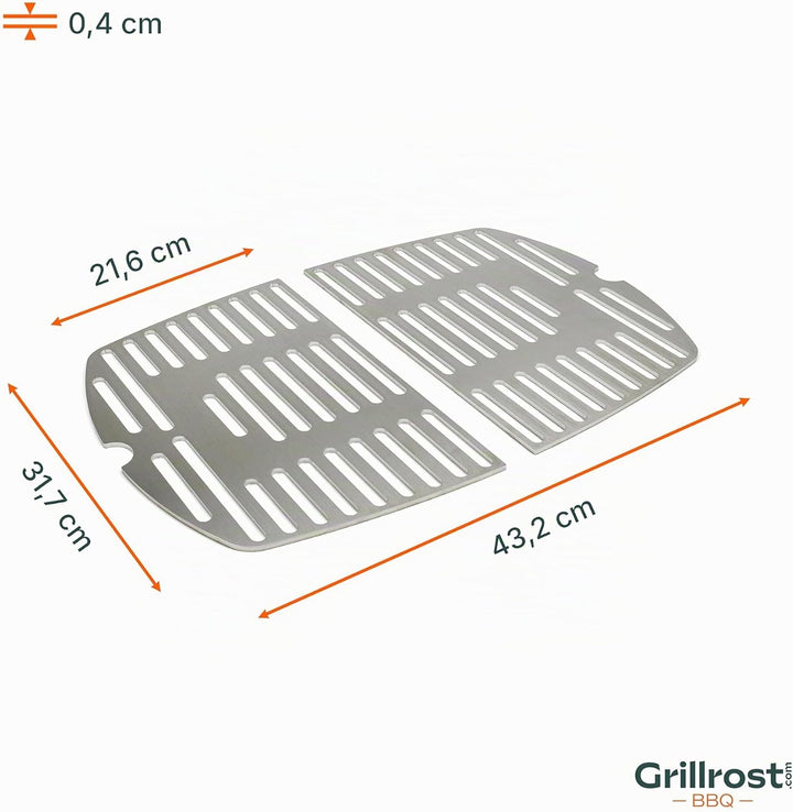 Edelstahl INOX Grillrost für die Weber Q1000 Baureihe | spülmaschinenfest - ZWEIGETEILT - Grillrost