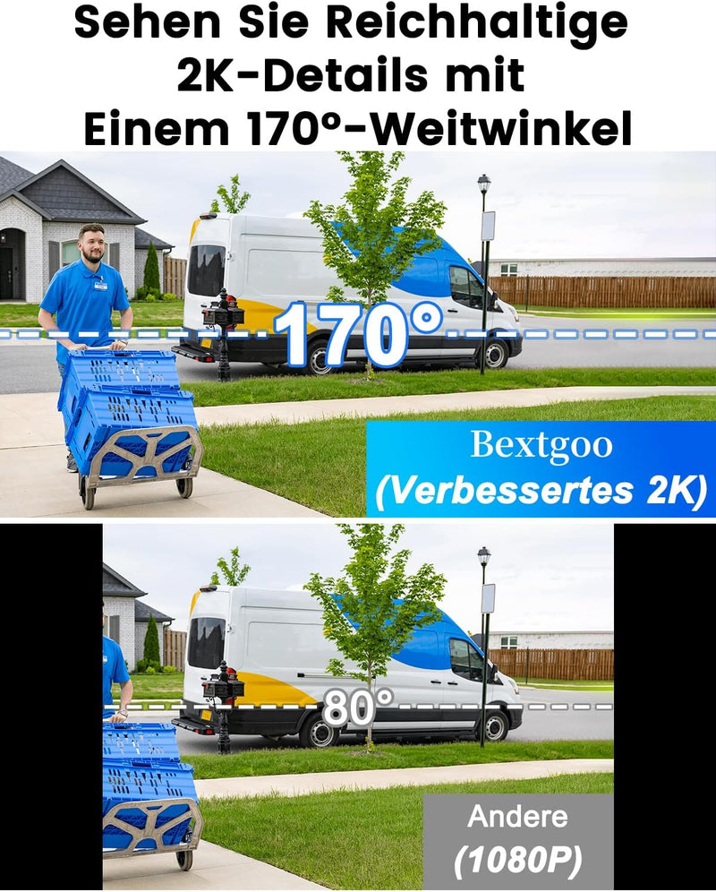 Bextgoo Türklingel mit Kamera, Mehrwinkelständer, 2K FHD Funkklingel mit Kamera WLAN, 10000mAh Akku,