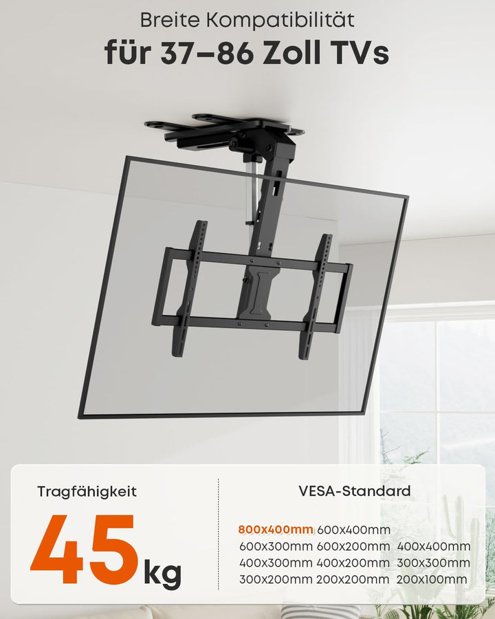 TV-Deckenhalterung Elektrisch für 37-86 Zoll - TV Halterung Decke Elektrisch Klappbar, Neigbar, Mit