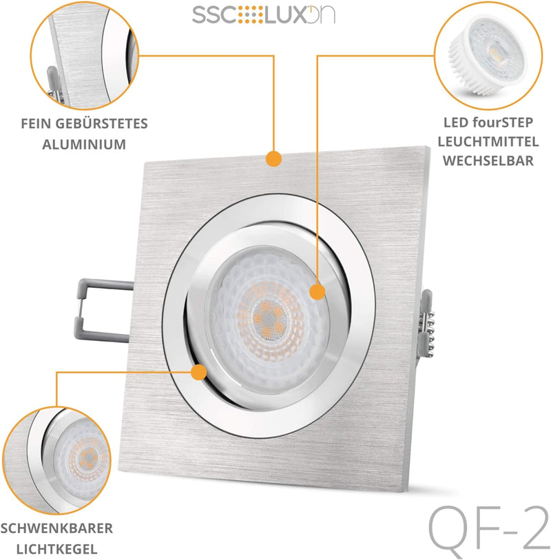 SSC-LUXon QF-2 LED Einbaustrahler Set schwenkbar flach mit fourSTEP Dimmen ohne Dimmer 5W warmweiss