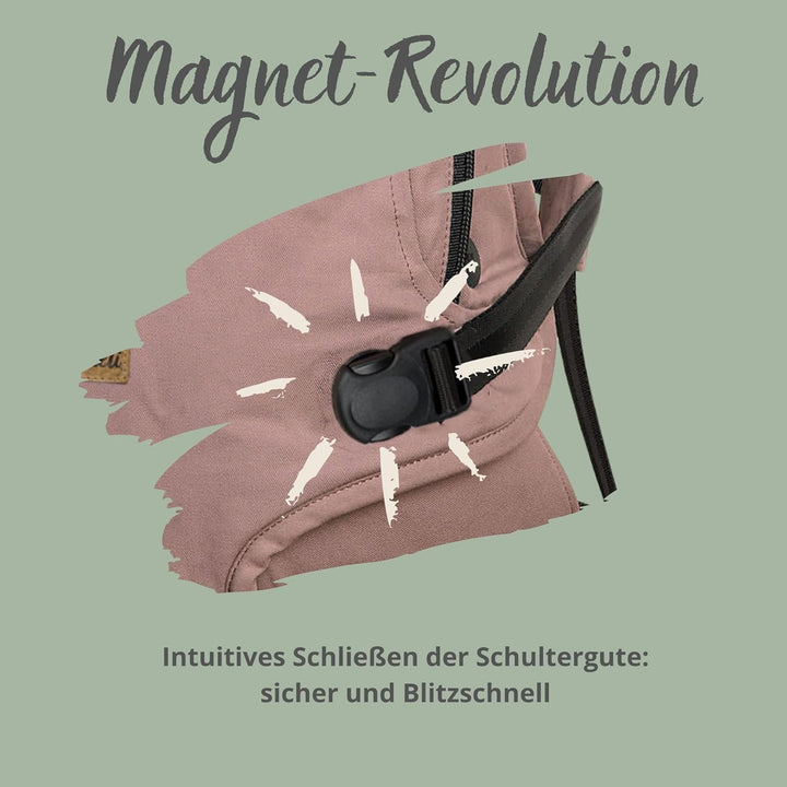 Ruckeli NEO Babytrage, Farbe: Blue Hour – Mit innovativen Magnet-Schnallen & integriertem Hüftsitz –