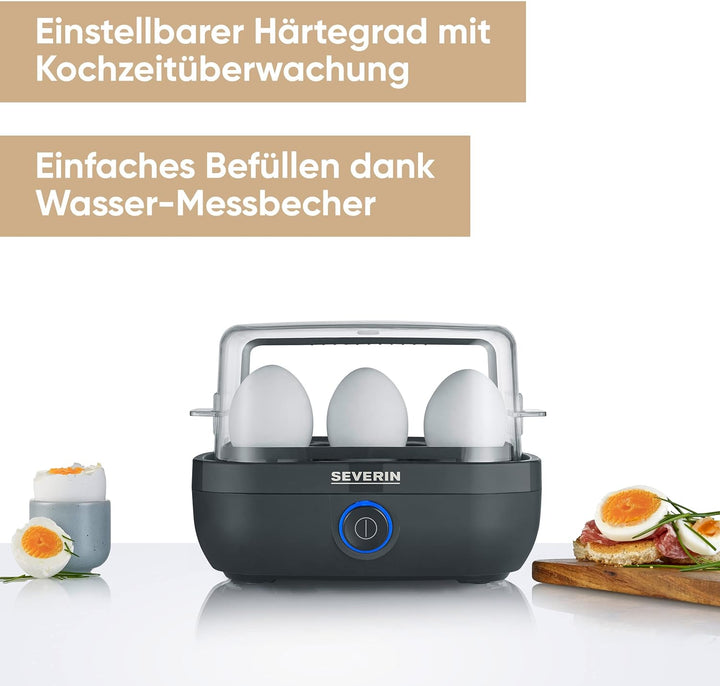 SEVERIN Eierkocher für 6 Eier mit elektronischer Kochzeitüberwachung, inkl. Messbecher mit Eierstech