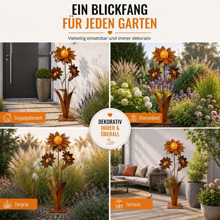 Terma Rost 3D Sonnenblume XXL Gartendeko rost Gartenfigur gross Metallfigur Garten Blumenstecker Dek