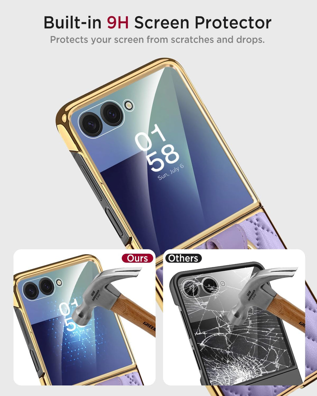 Miimall Lederhülle Kompatibel mit Samsung Galaxy Z Flip 7 Hülle mit Ring Ständer & Kameraschutz [Lux