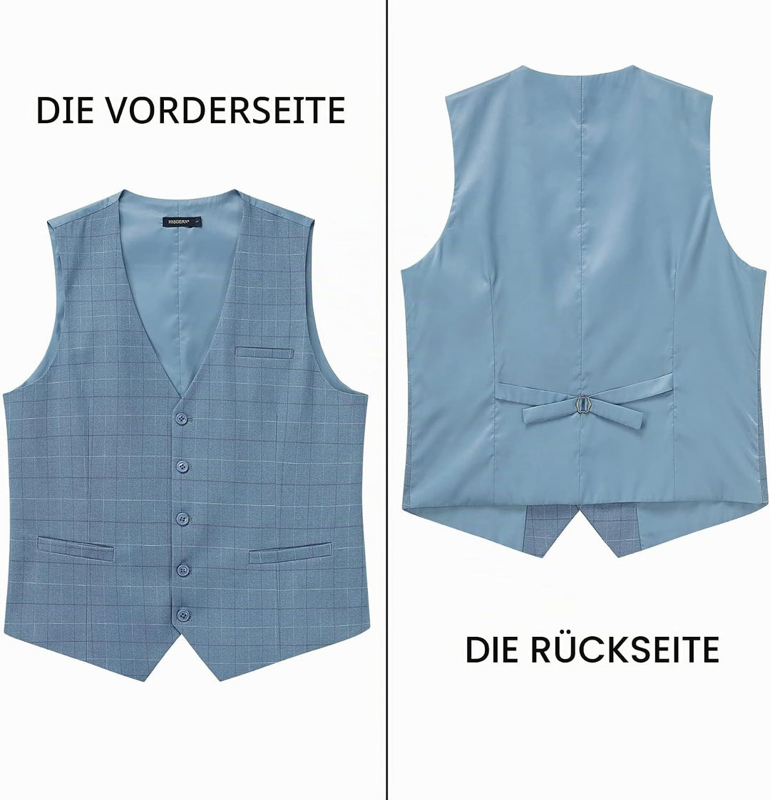 HISDERN Manner Formale Hochzeitsfeier Weste Baumwolle Plaid Kleid Anzug Weste für Herren Hellblau L,