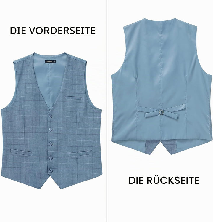 HISDERN Manner Formale Hochzeitsfeier Weste Baumwolle Plaid Kleid Anzug Weste für Herren Hellblau L,