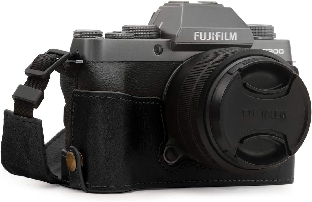 MegaGear MG1885 Ever Ready Kameratasche aus Echtleder, für Fujifilm X-T200, Schwarz, Schwarz