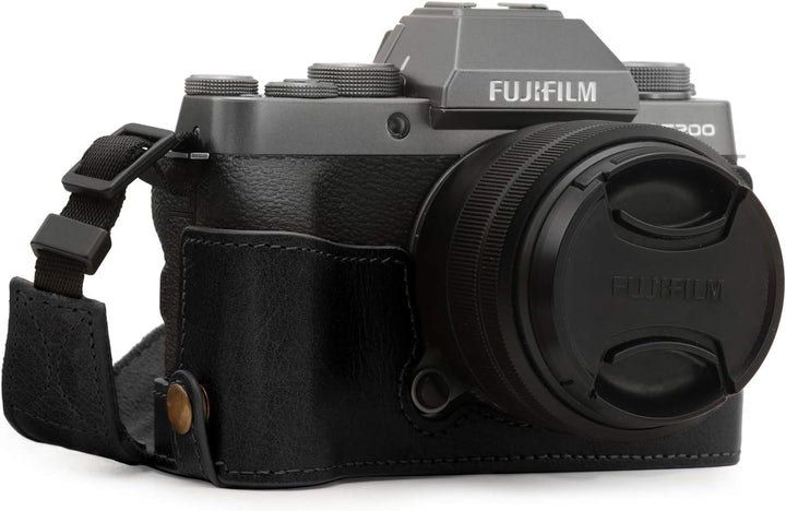 MegaGear MG1885 Ever Ready Kameratasche aus Echtleder, für Fujifilm X-T200, Schwarz, Schwarz