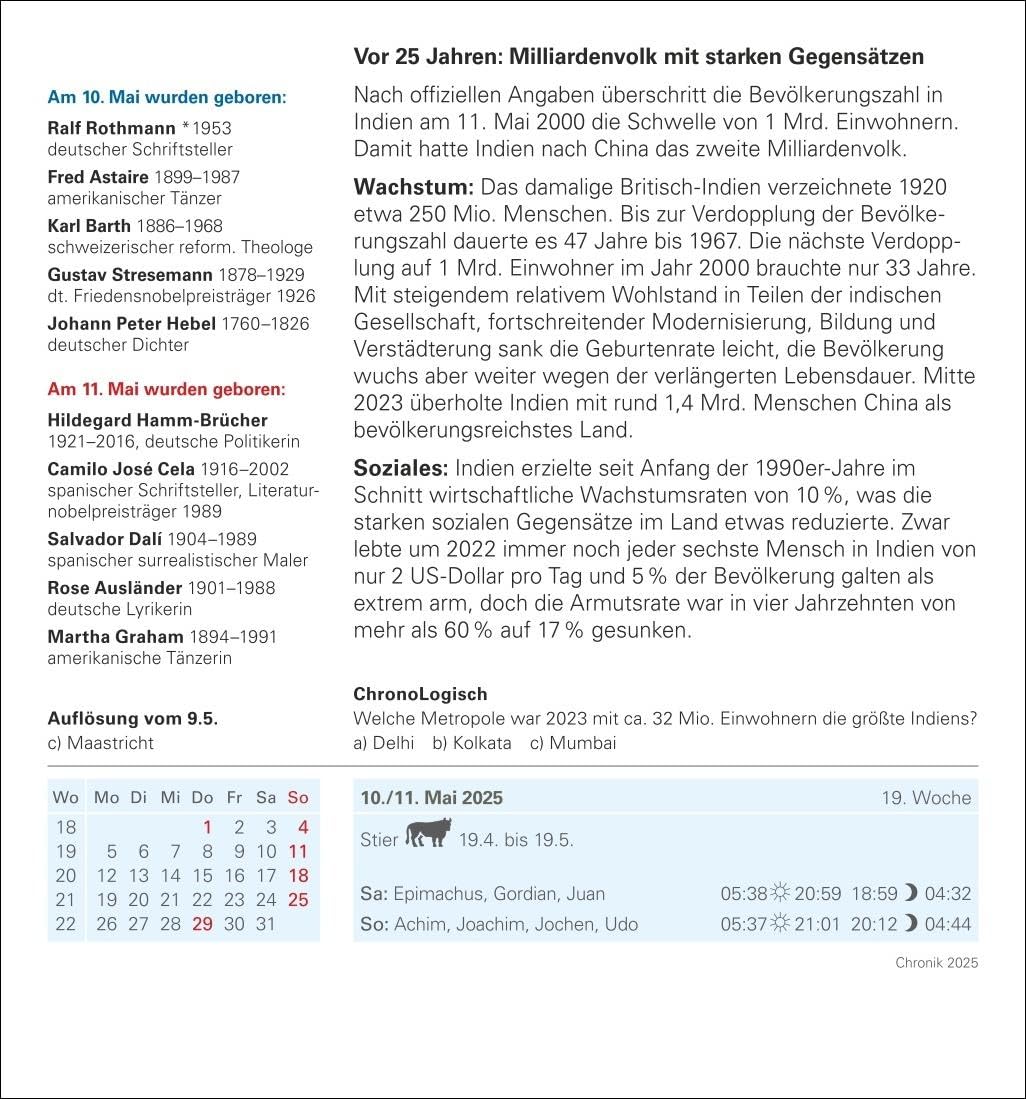 Chronik Tagesabreisskalender 2025 - Kulturkalender - Personen, Ereignisse, Schauplätze: Was geschah