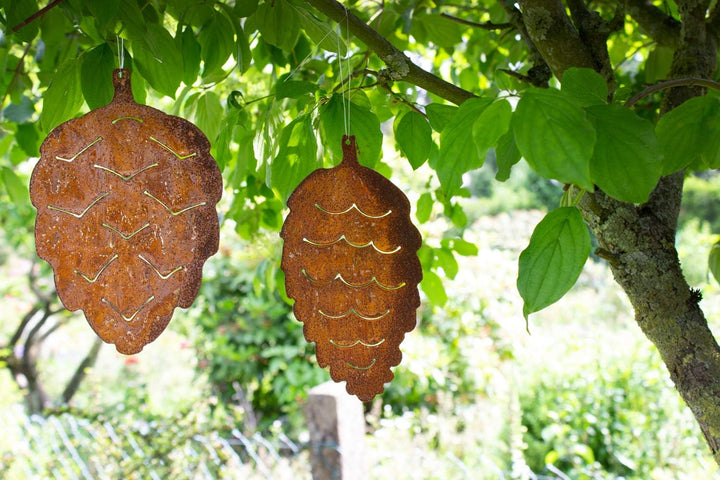 Metall Zapfen zum aufhängen Edelrost Herbstdeko Rosthänger Baumhänger Made in Europa Höhe=20 cm 2er