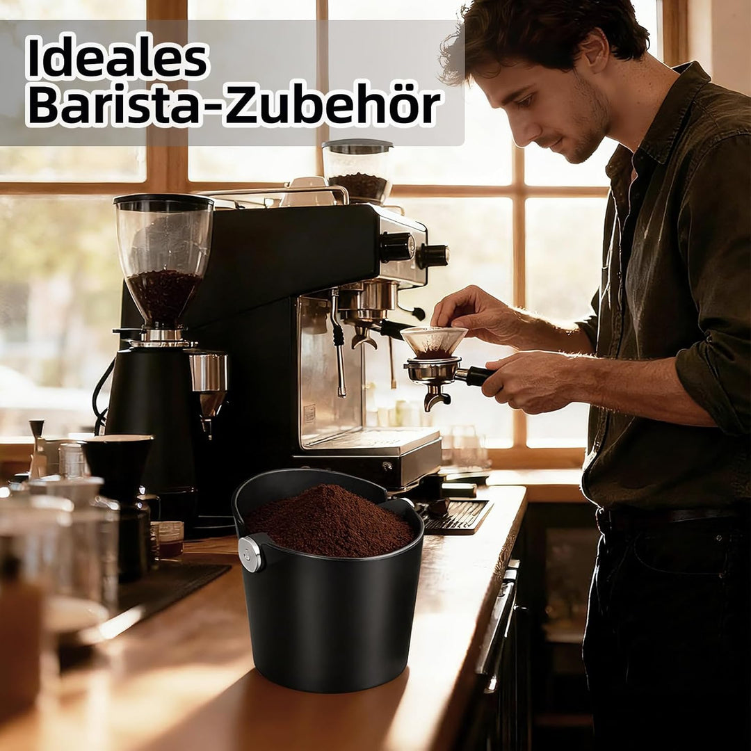 Abklopfbehälter für Siebträger mit Schalldämpfender Klopfstange und Bürste, Knock Box für Kaffeesatz