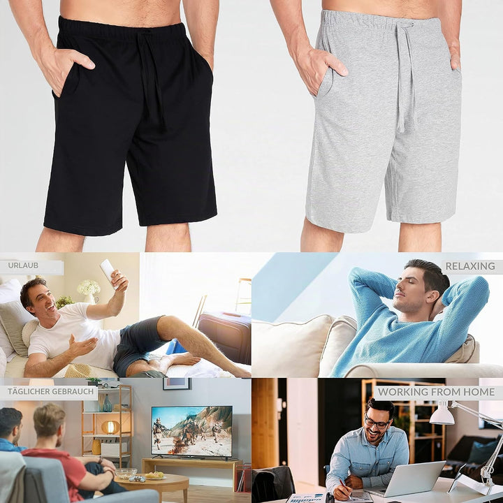 CityComfort Pyjama Shorts Herren, Kurze Schlafanzughose Herren mit Seitentaschen &amp; Elastischem Bund