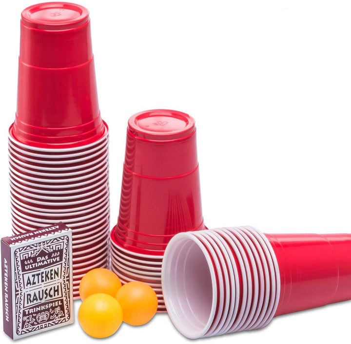 50 Stück Rote Partybecher; Wiederverwendbare Getränkebecher Red Cups Trinkbecher 16 oz Kunststoff Pa