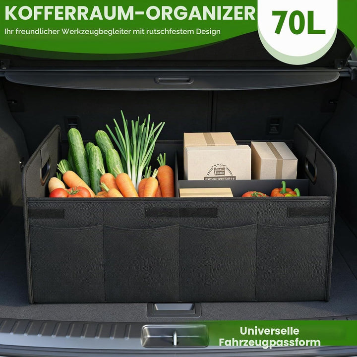 Kofferraum Organizer Auto 70L, Faltbare Kofferraumtasche mit Tragegriff, Grosse stabile Kofferraumbo
