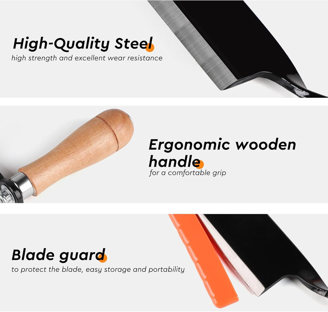 250mm Zugmesser für Holz, Gerade, Reifmesser mit Ergonomischen Holzgriffen und Klingenschutz, Rinden