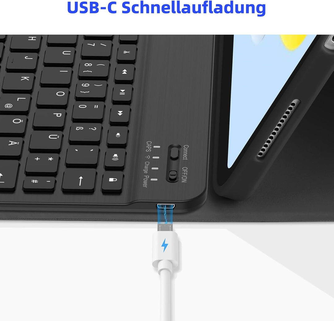 Bettdow für iPad 10.Generation 2022 Tastatur Hülle, Hoch-/Querformat Verwenden, QWERTZ Layout Abnehm
