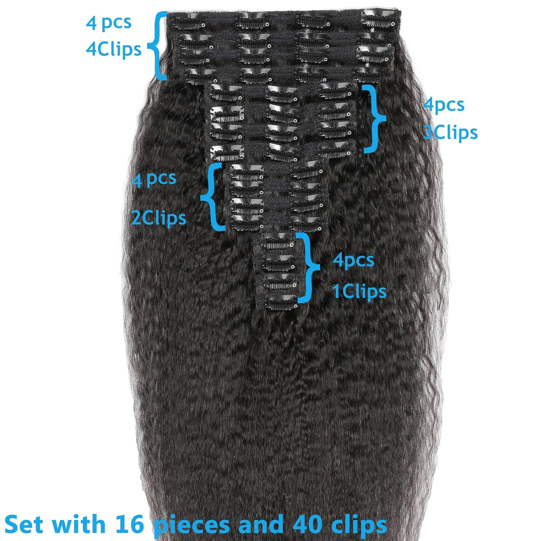 Kinky Straight Clip in Extensions Echthaar.16 Teile 240 g.Invisible Echthaar Perücke Extensions Clip