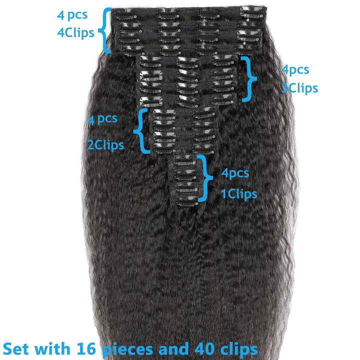 Kinky Straight Clip in Extensions Echthaar.16 Teile 240 g.Invisible Echthaar Perücke Extensions Clip