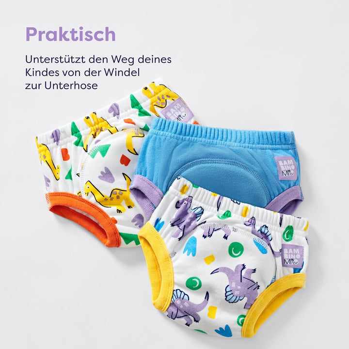Bambino Mio Unisex Baby Brave Dinos and Toddler Training Underwear, Mehrfarbig, 2-3 Jahre (3er Pack)