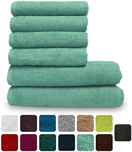 Lanudo Pure Line Handtuch-Set 6 teilig, 2 Duschtücher 70 x 140 cm & 4 Handtücher 50 x 100 cm, Mint-G