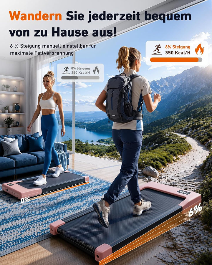 DeerRun Walking Pad mit 6% Steigung, Unter-Schreibtisch-Laufband für Home Office und Zuhause, Kompak