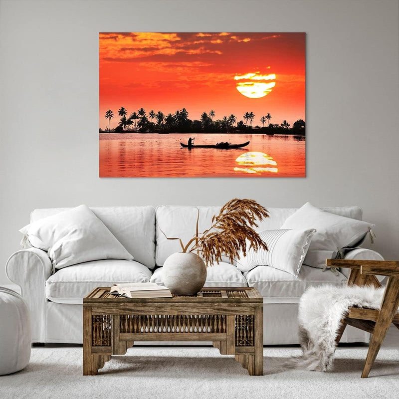 Bilder auf Leinwand 100x70cm Leinwandbild Kanal boot kultur sonnenuntergang Gross Wanddeko Bild Schl