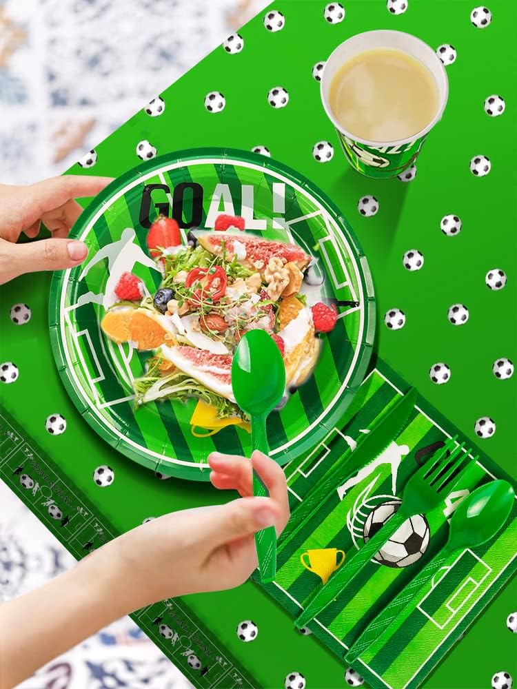 Nkaiso Partygeschirr Kindergeburtstag,141Stück Fussball Deko Geburtstag Pappteller Party Set mit Ges