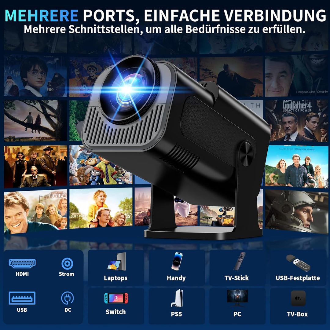 Mini Beamer 4K Full HD 1080P [2026 Modell] Projektor Tragbarer mit WiFi 6 und Bluetooth 5.2 & 270° D