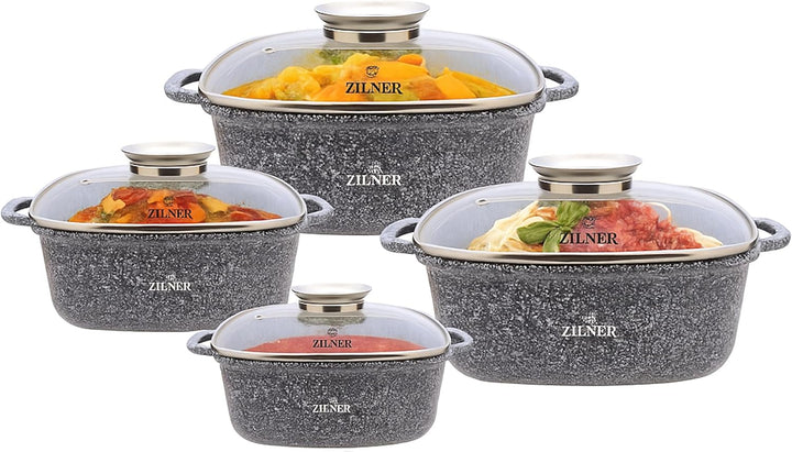 Zilner Topfset - Kochtopf Set 8-teilig - Marmorbeschichtung und Keramikbeschichtung - mit Glasdeckel