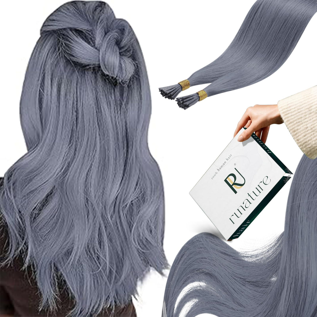RUNATURE Bonding Extensions Echthaar HellBlau Bonding Haarverlängerung U Tip 35cm Remy Keratin Exten