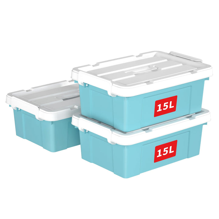 Cetomo 15 l x 3 Kunststoff-Aufbewahrungsbox, Tragetasche, Organisationsbehälter mit robustem Deckel