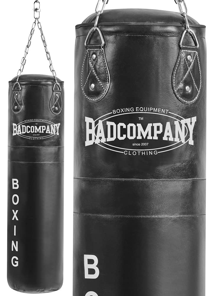 Bad Company Boxsack inkl. Heavy Duty Vierpunkt-Stahlkette I Leder Punching Bag, gefüllt/ungefüllt I