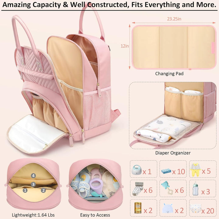 Diaper Bag Backpack Tote for Women Large Capacity, Baby Bag with Insulated Pockets Multifunctional D